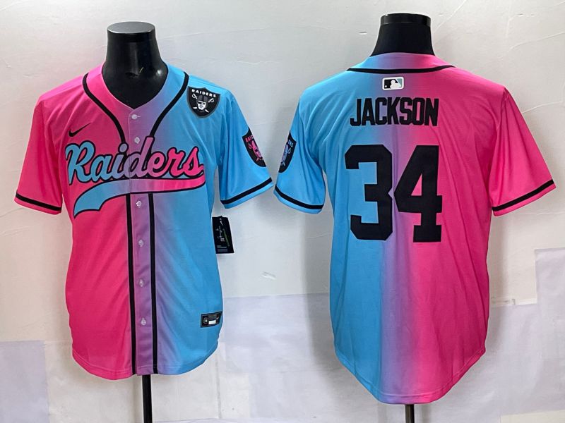 Men 2025 Oakland Raiders #34 Jackson Blue pink Nike Limited NFL Jersey 006